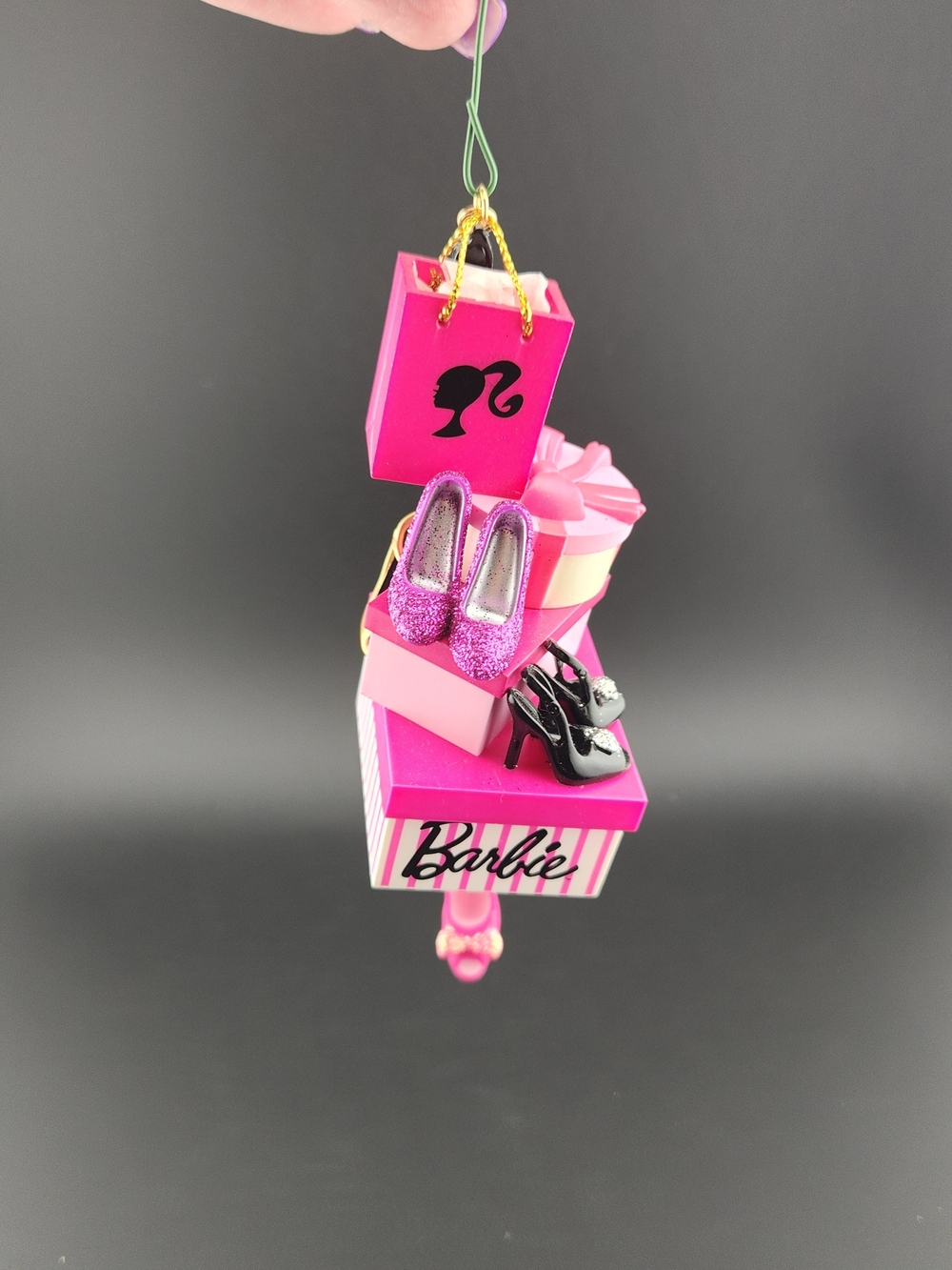 Hallmark Barbie-themed Ornament with Pink, Black, Gold Accents